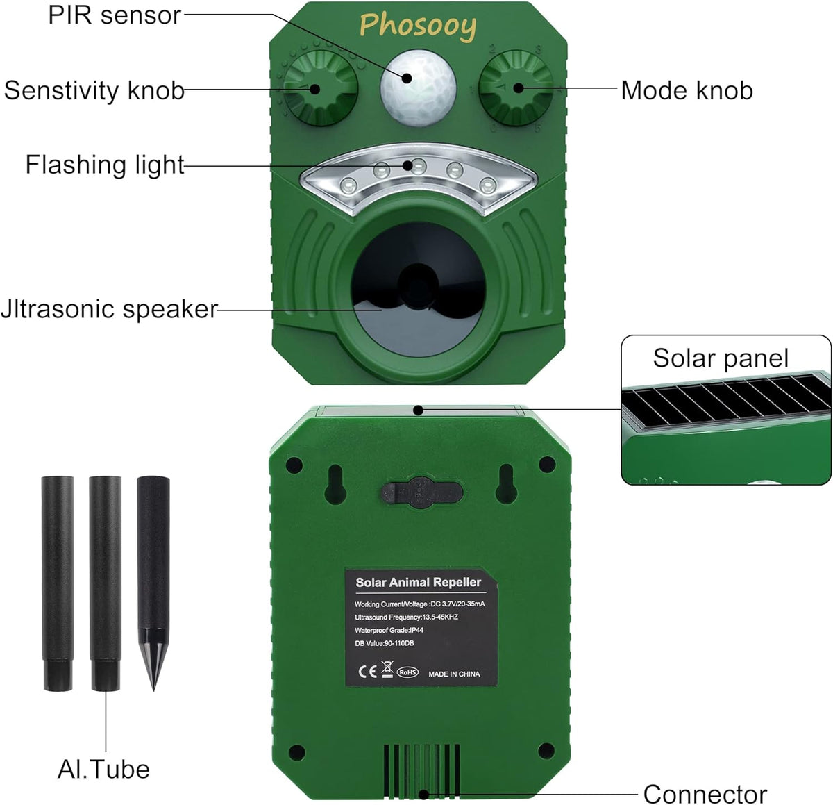 Ultrasonic Animal Repeller, 2 Packs Waterproof Solar Motion Activated R620858