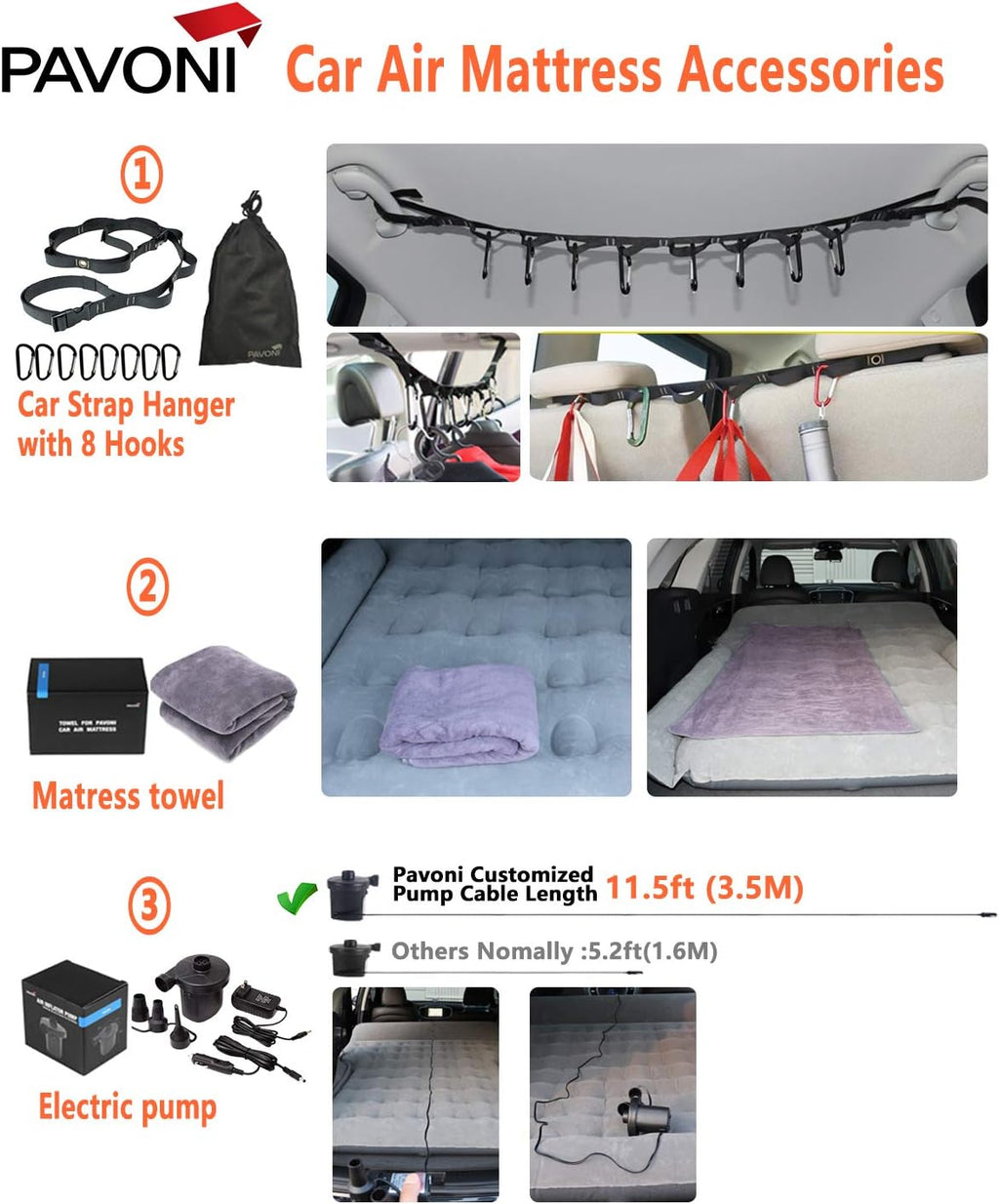 Car Inflatable Air Camping Mattress Pad with Electric Mattress Pump, Towel, Repair Patches & Storage Bag Y966453
