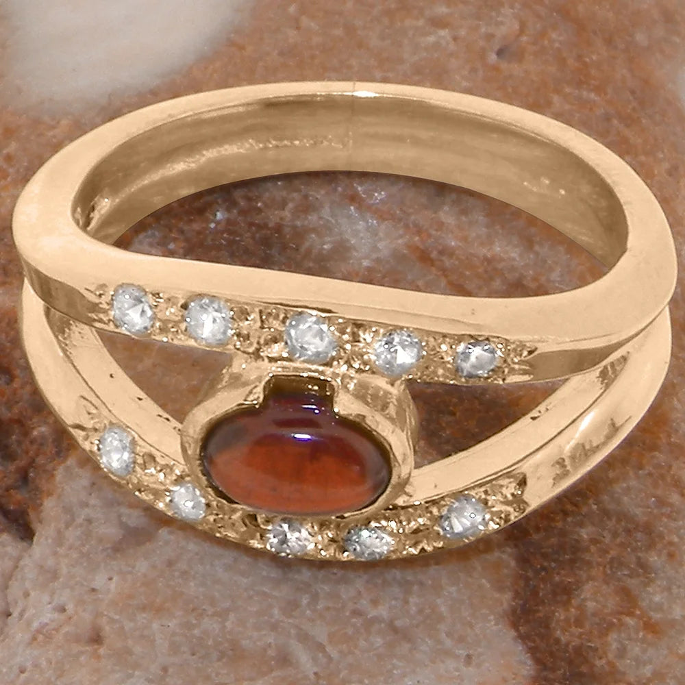 9k Rose Gold Natural Garnet & Diamond Womens Band Ring E25953