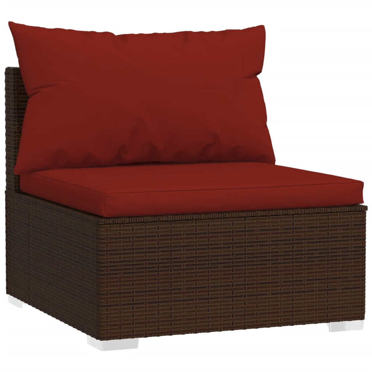 6 Piece Poly Rattan Brown Outdoor Sectional Sofa Set with Red Cushions P8168