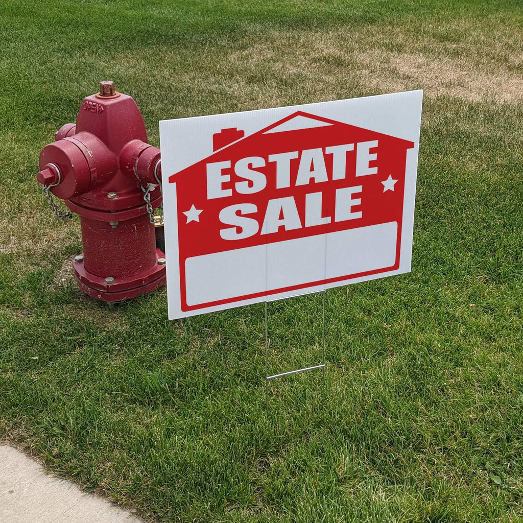 Estate Sale Yard Sign Kit, 10 Signs, Double-Sided, with Metal H-Stakes and Blue Arrow Stickers M8766