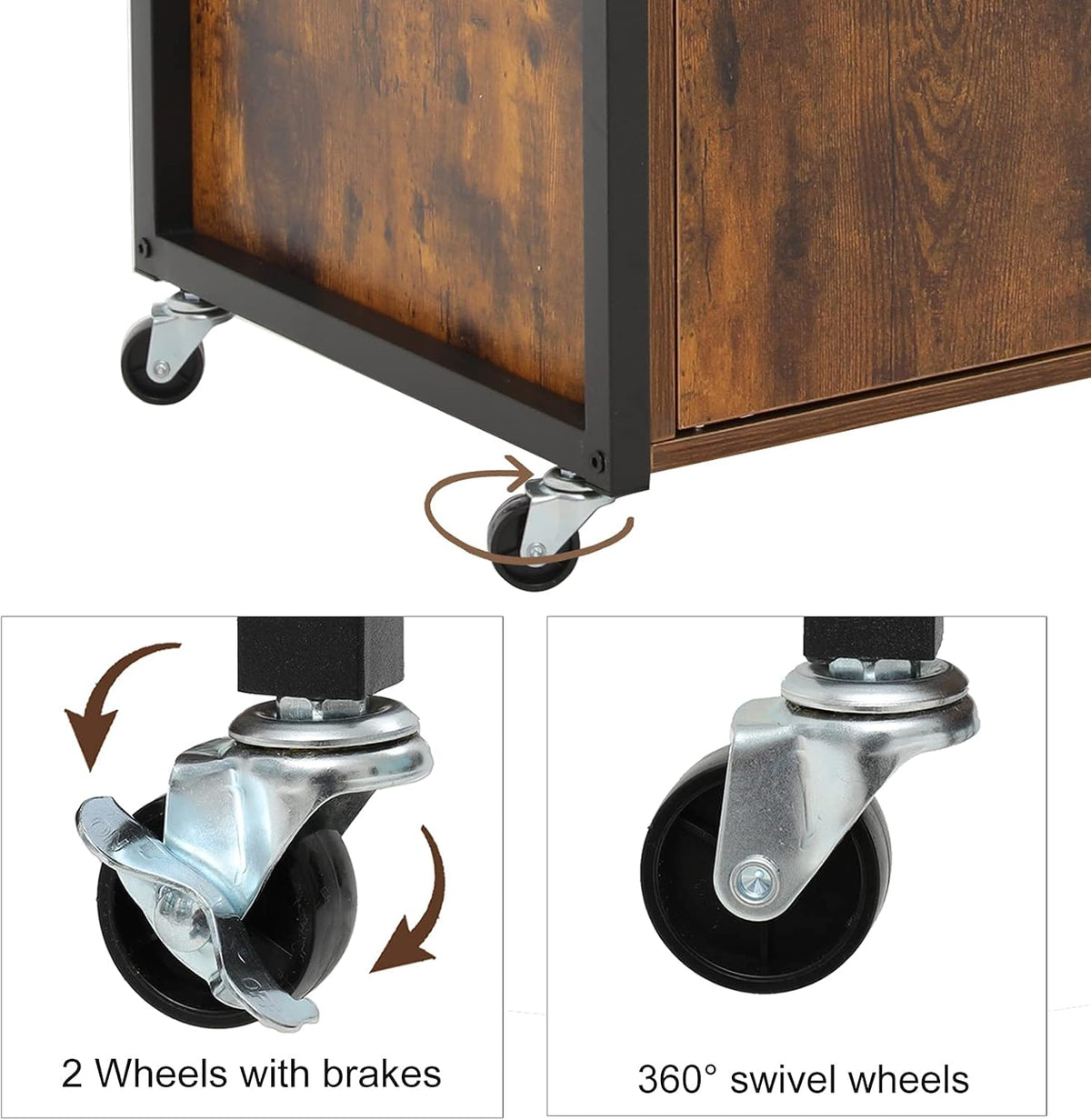 Rustic Brown Rolling Kitchen Island Cart with Drawer W65820