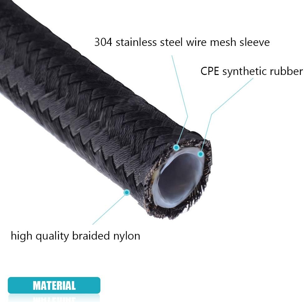 10FT 6 AN 3/8" Nylon Stainless Steel Braided PTFE E85 Fuel Line Fittings Kit with 6PCS Swivel Adapters Pack of 2 S37443