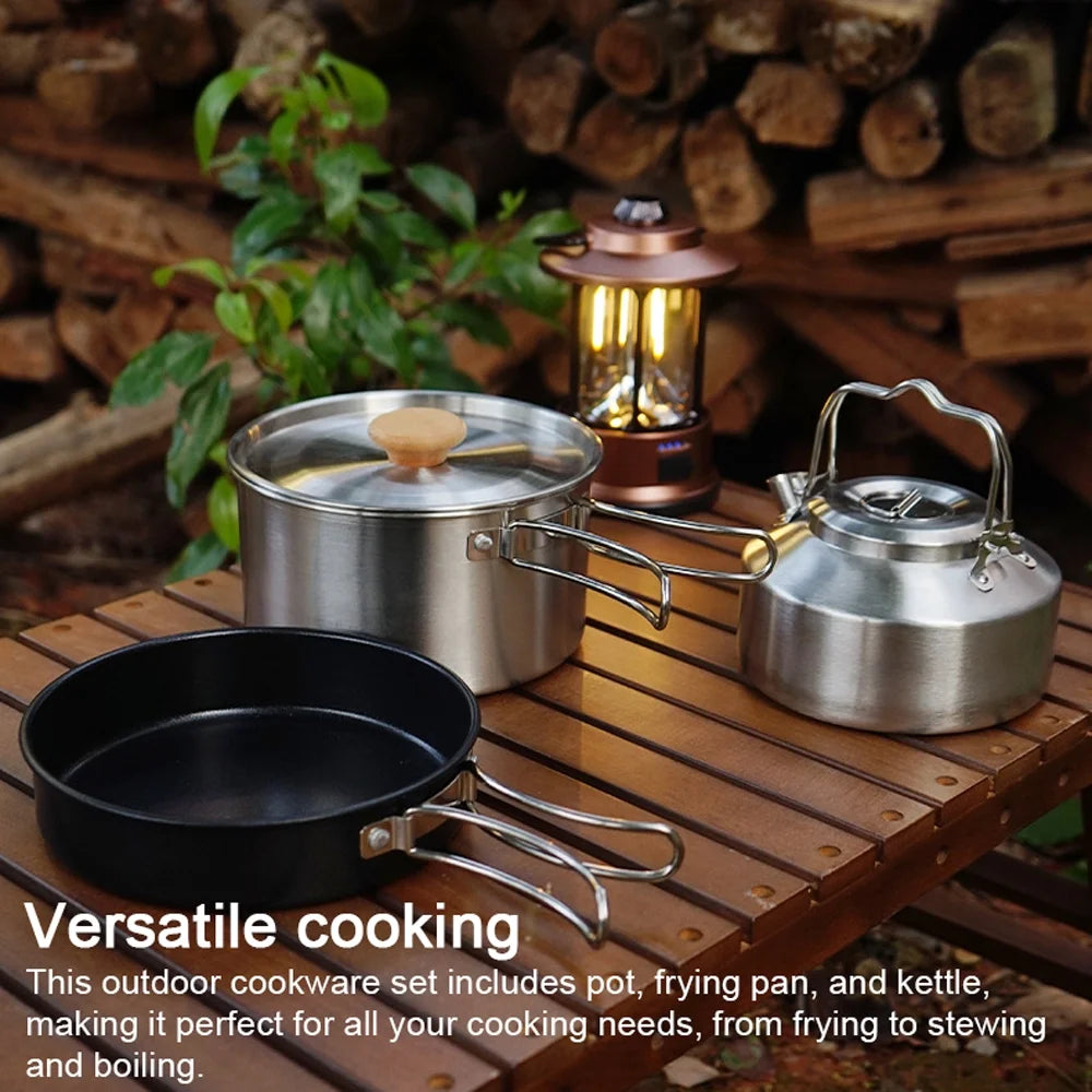 Stainless Steel Camping Cookware Set with Pot Frying Pan Kettle D78703