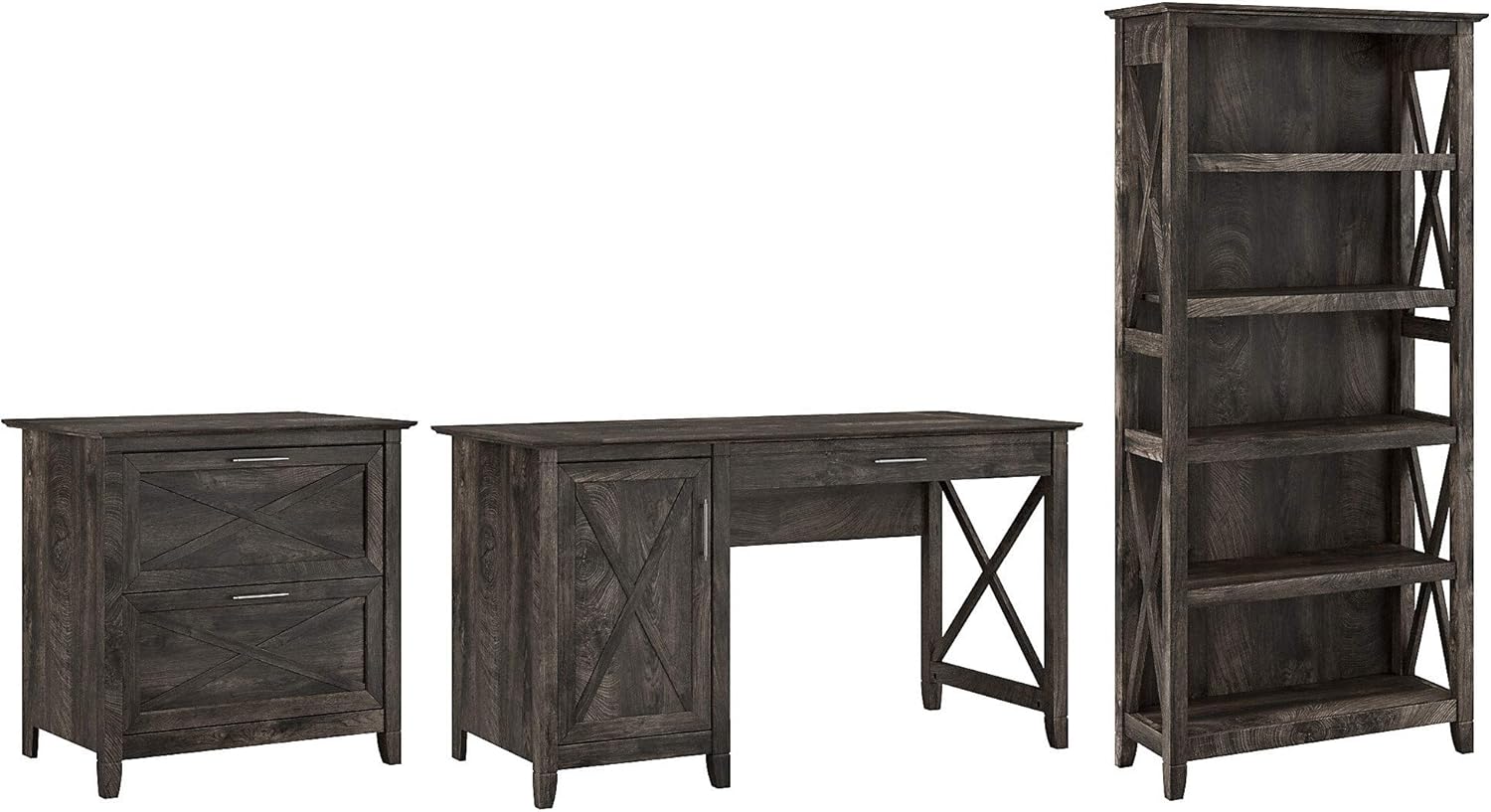 54W Computer Desk with 2 Drawer Lateral File Cabinet and 5 Shelf Bookcase S728