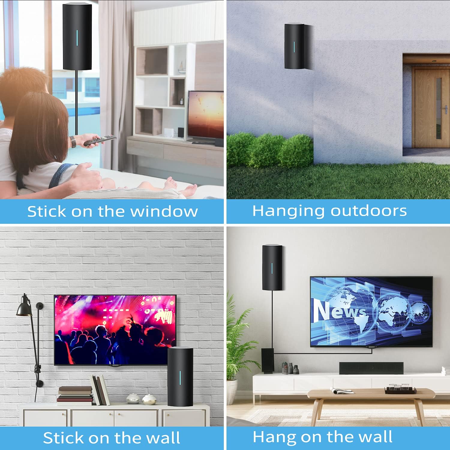 Portable Amplified Digital HDTV Antenna 420 Miles Range 360° Reception 36ft Coaxial Cable for 4K 1080p Pack of 2 J46267