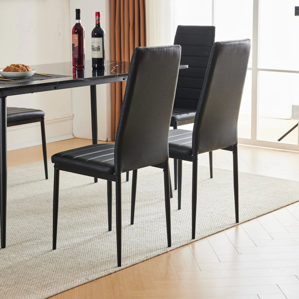55" Black Faux Marble Dining Table Set with PU Chairs I268532