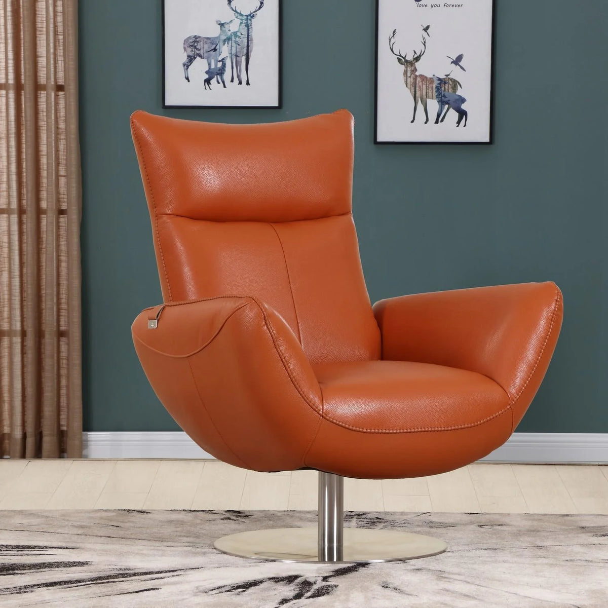 Italian Top Grain Leather Swivel Lounge Chair R348401