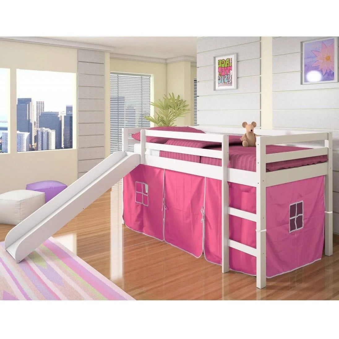 Twin Tent Loft Bed, Espresso/Pink B5676