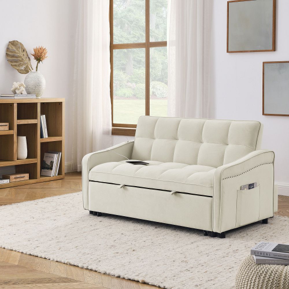 Beige Loveseats Sofa Bed with Pull-out Bed G607