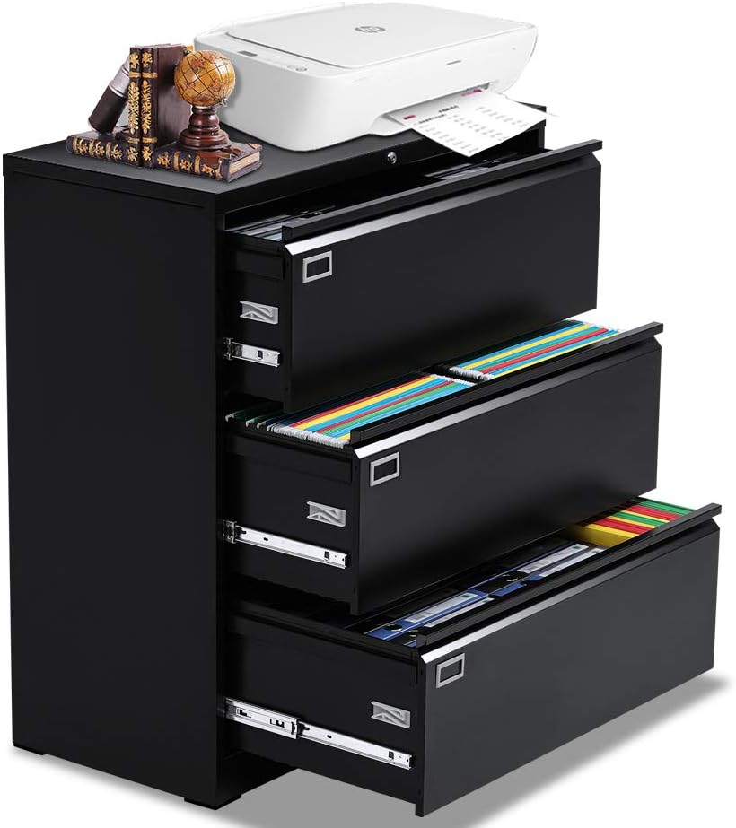 White Metal 4 Drawer Lateral Filing Cabinet with Lock Z691572