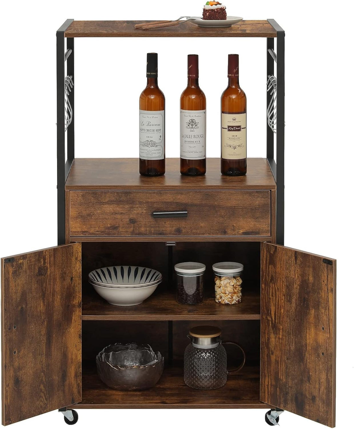 Rustic Brown Rolling Kitchen Island Cart with Drawer W65820