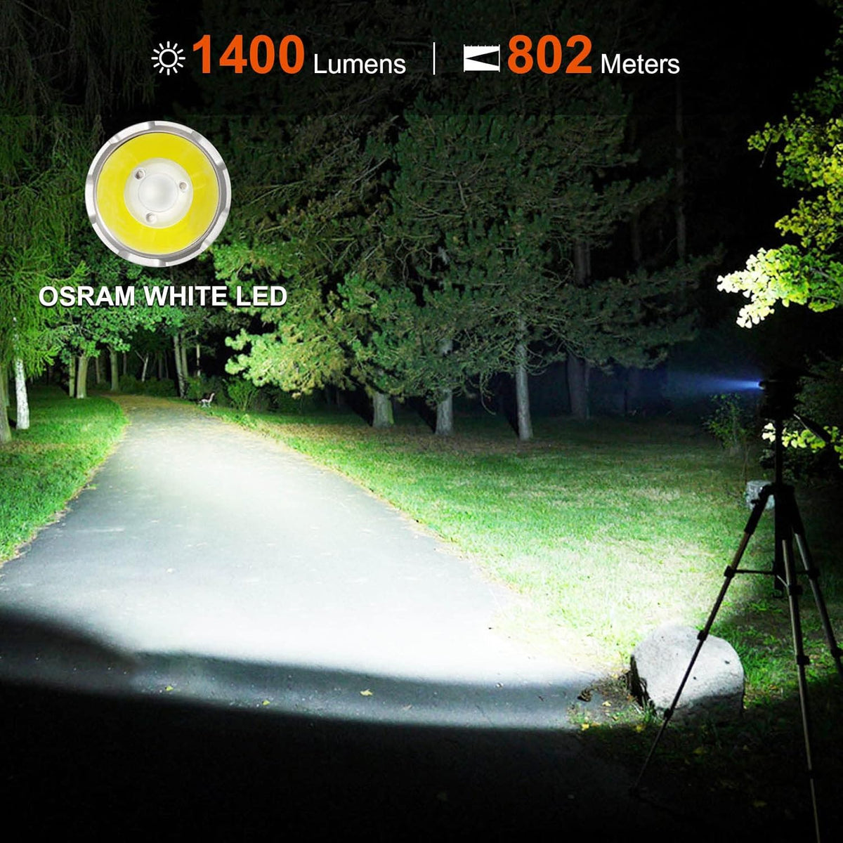 Tactical Flashlight 2632 Feet Long Range Throw 1400 Lumens LED Flashlight with 3100mAh USB Rechargeable Battery J102083