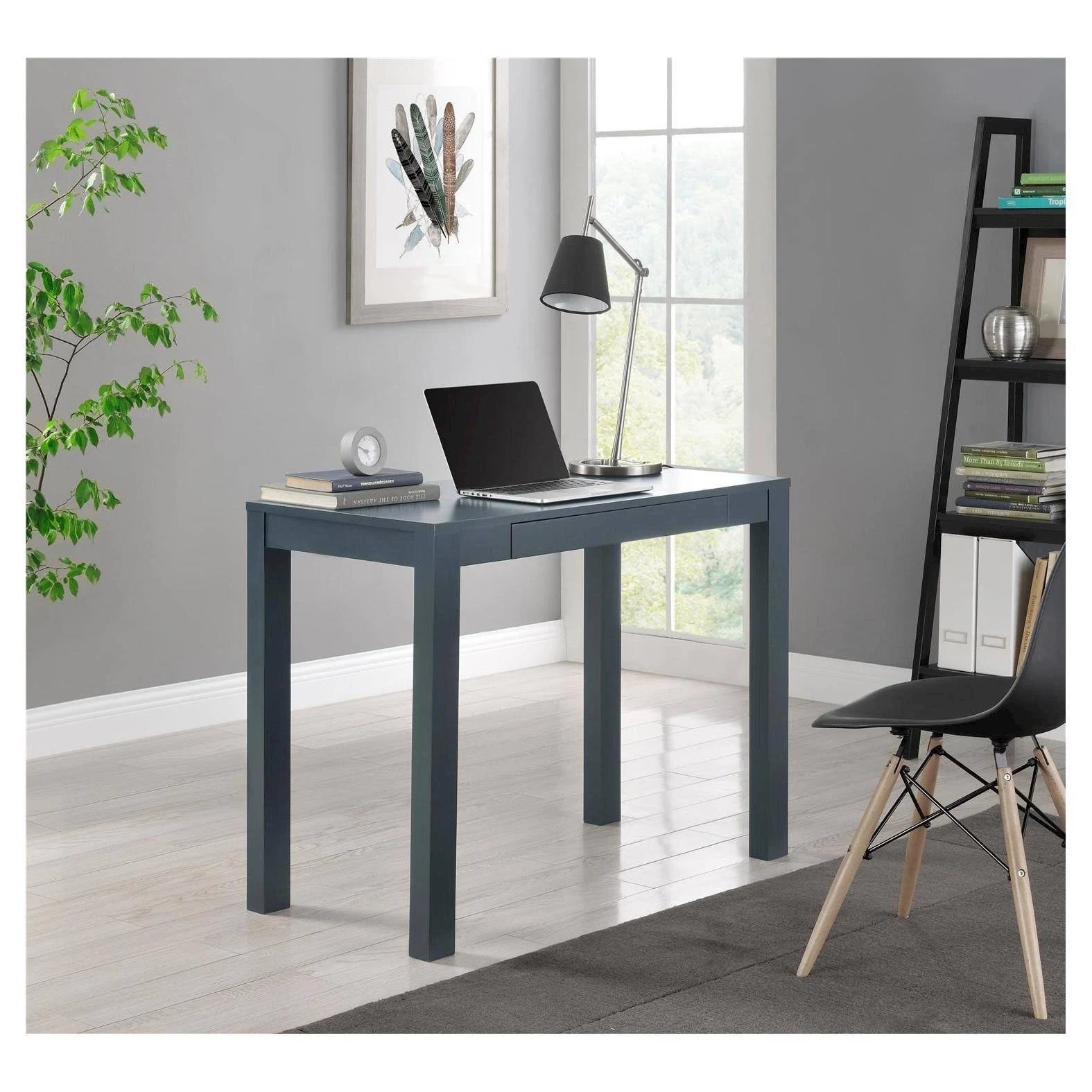 Gray Wood Writing Desk with Drawers D5216