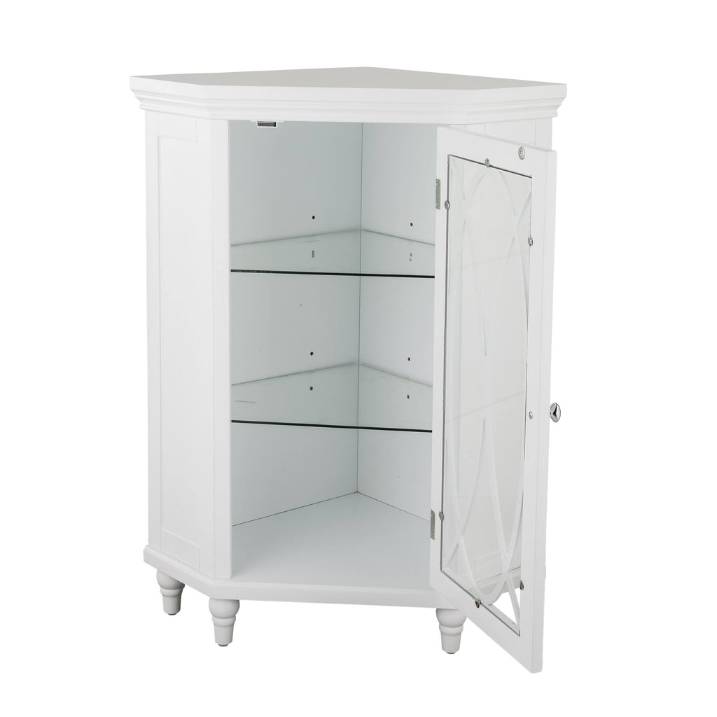 Corner Floor Cabinet with 2 Adjustable Tempered Glass Shelves Y263