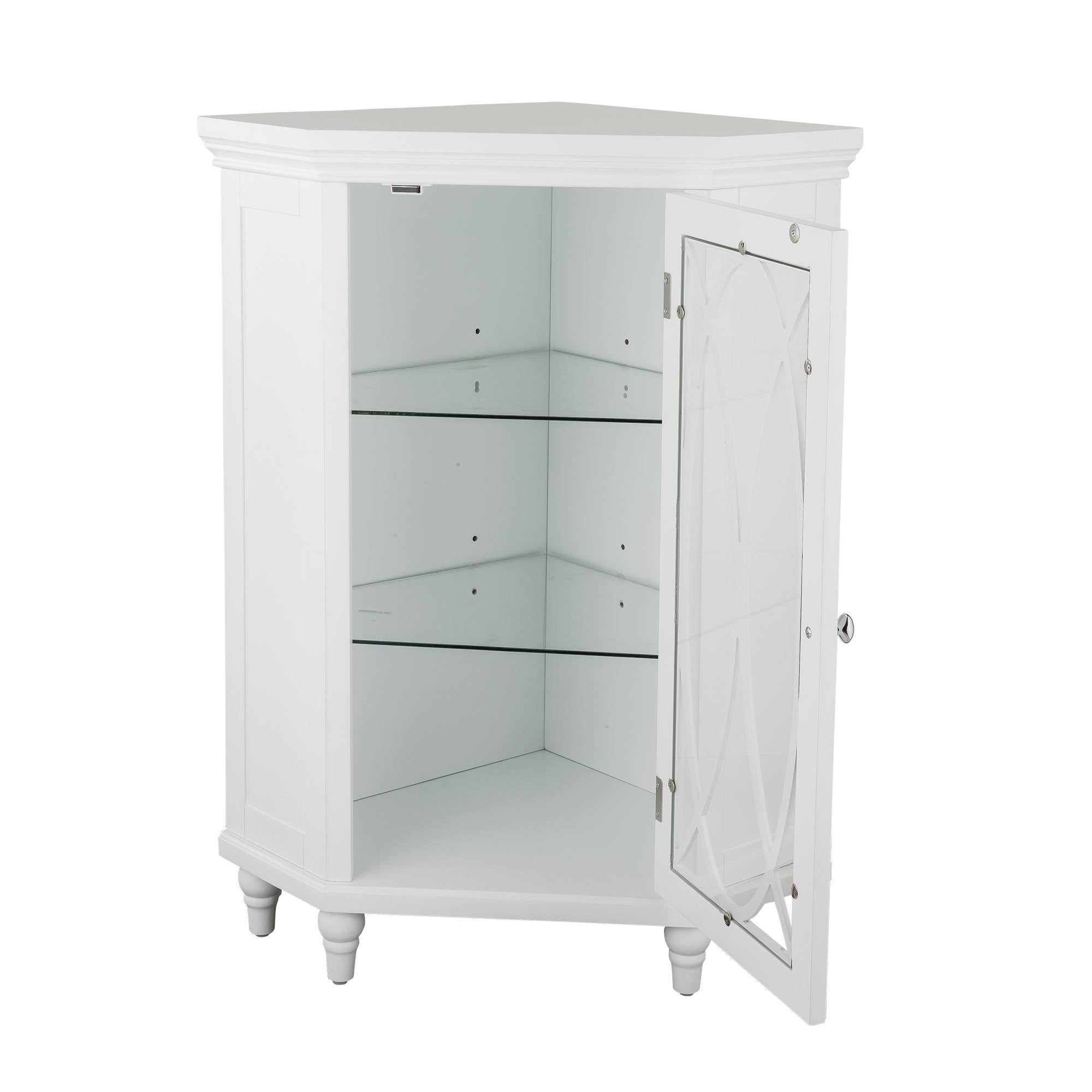 Corner Floor Cabinet with 2 Adjustable Tempered Glass Shelves Y263