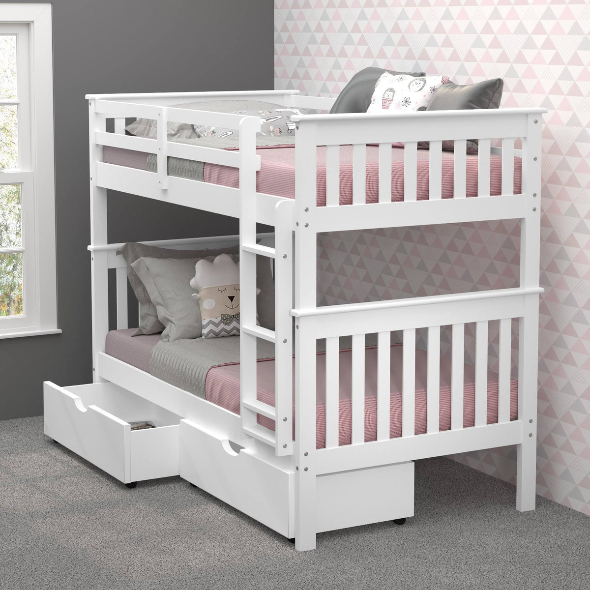 Twin over Twin Bunk Bed in White Q567771