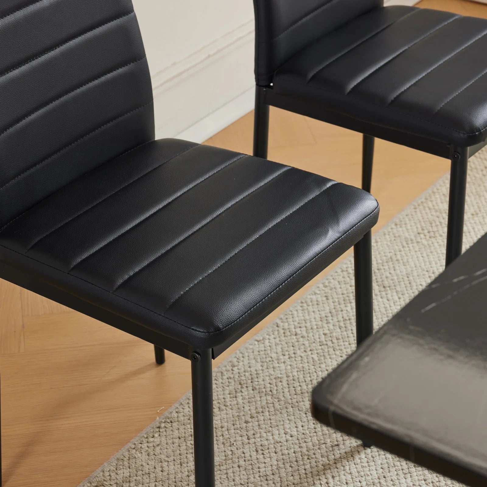 55" Black Faux Marble Dining Table Set with PU Chairs I268532