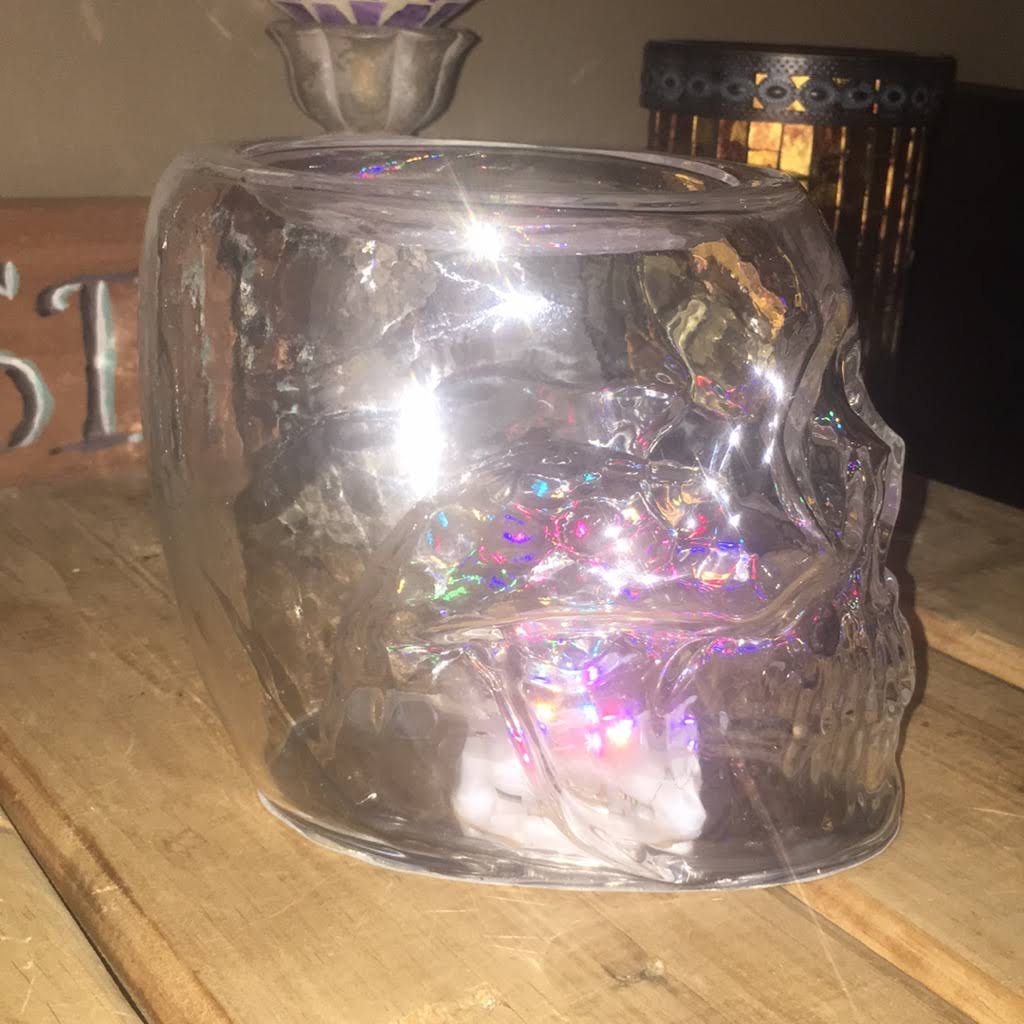 Light Up Skull 3 Wick Glass Candle Holder Y17151