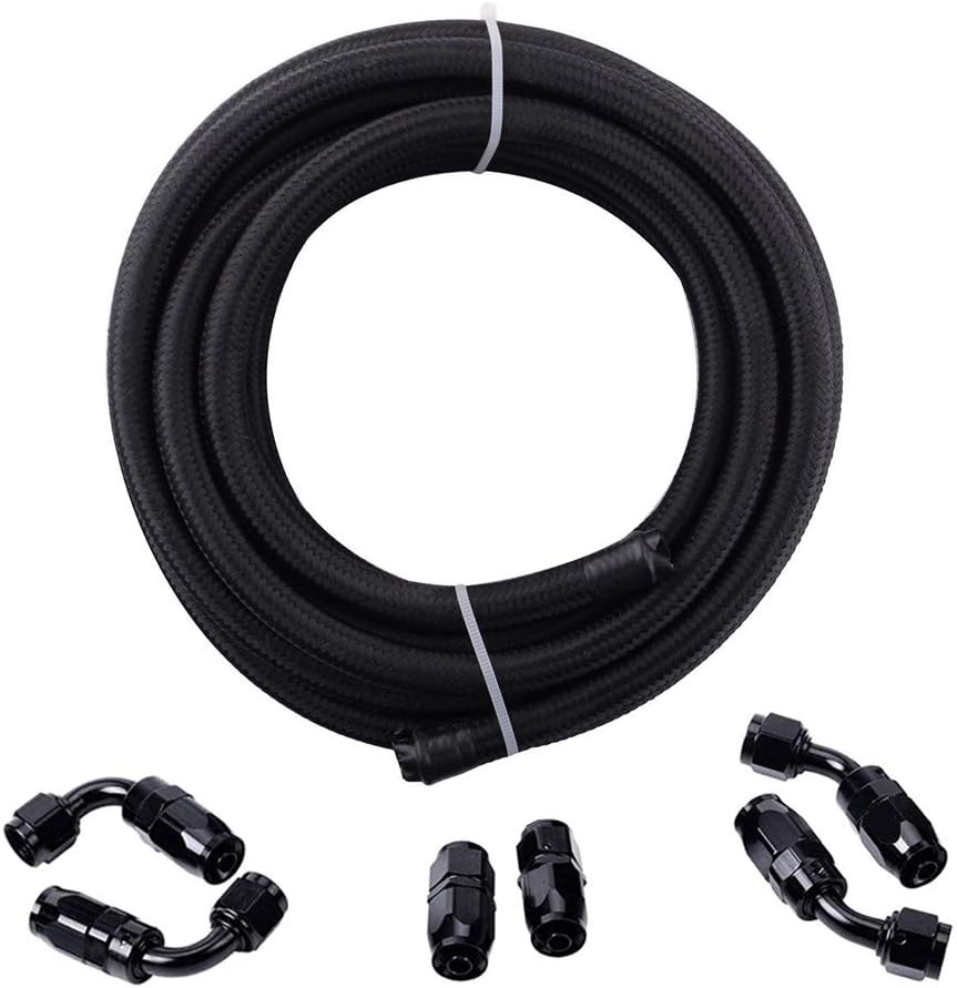 10FT 6 AN 3/8" Nylon Stainless Steel Braided PTFE E85 Fuel Line Fittings Kit with 6PCS Swivel Adapters Pack of 2 S37443