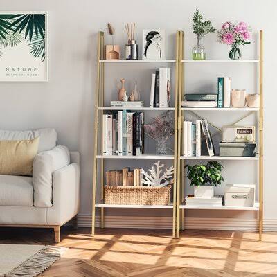 White/Gold Iron Ladder Bookcase R44839