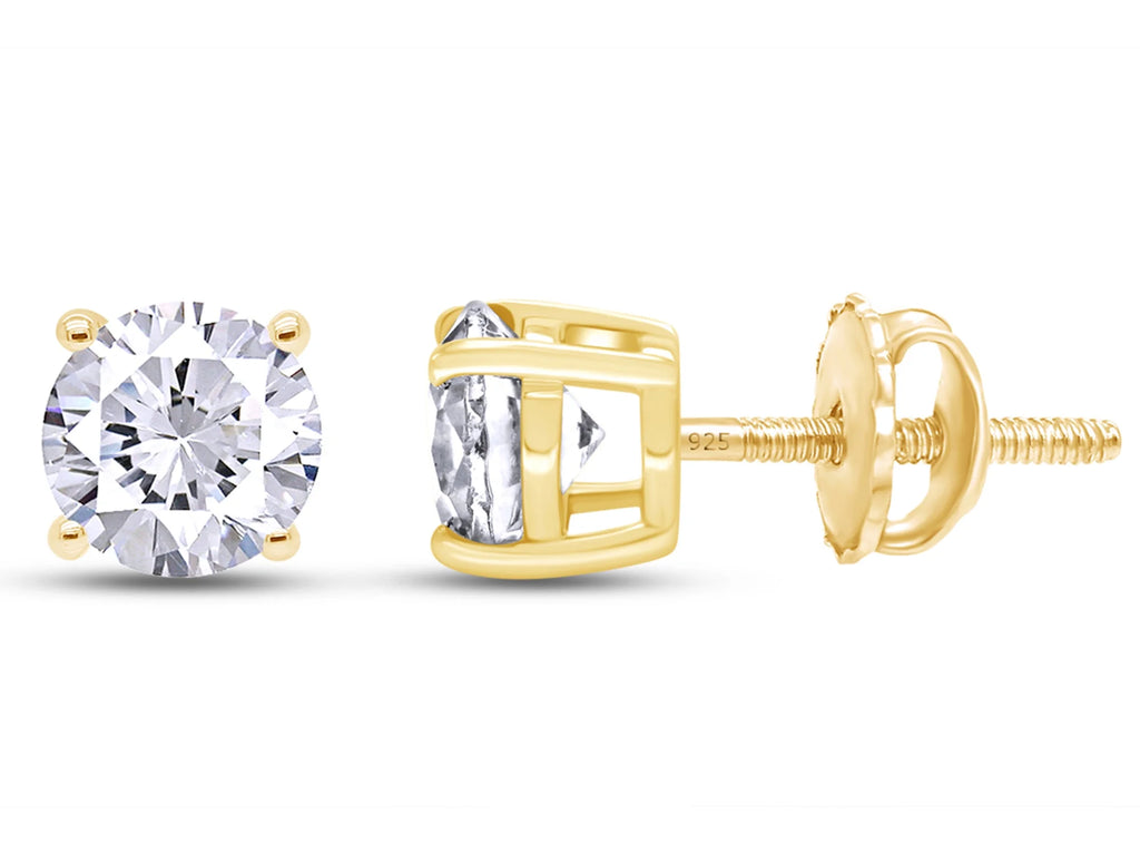 4.5MM Round Cut Lab Created Moissanite Screw Back Stud Earrings In 18K Yellow Gold Over Sterling Silver H376833
