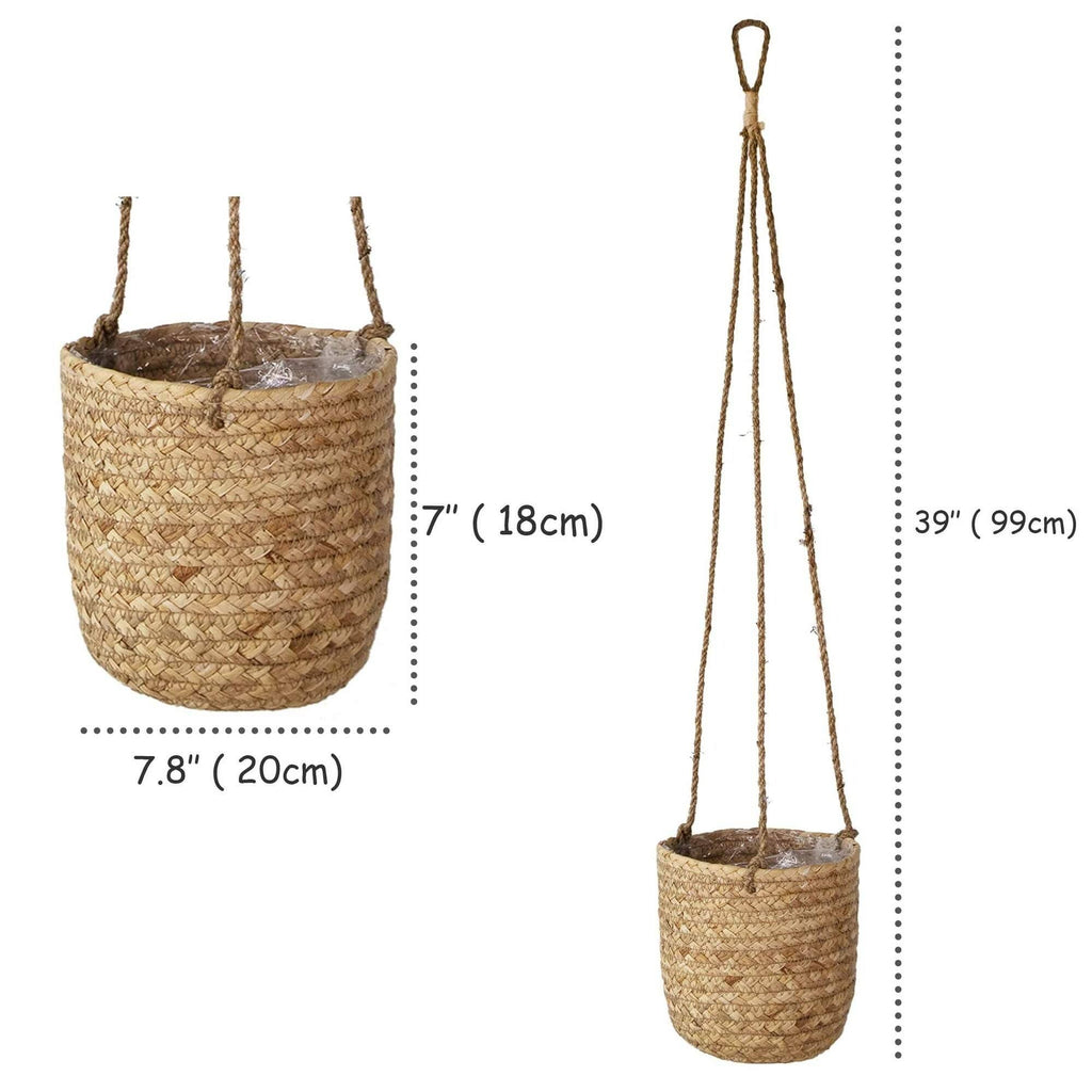 Set of 2 Woven Hanging Plant Pots with Waterproof Interior Plastic Coating V64043