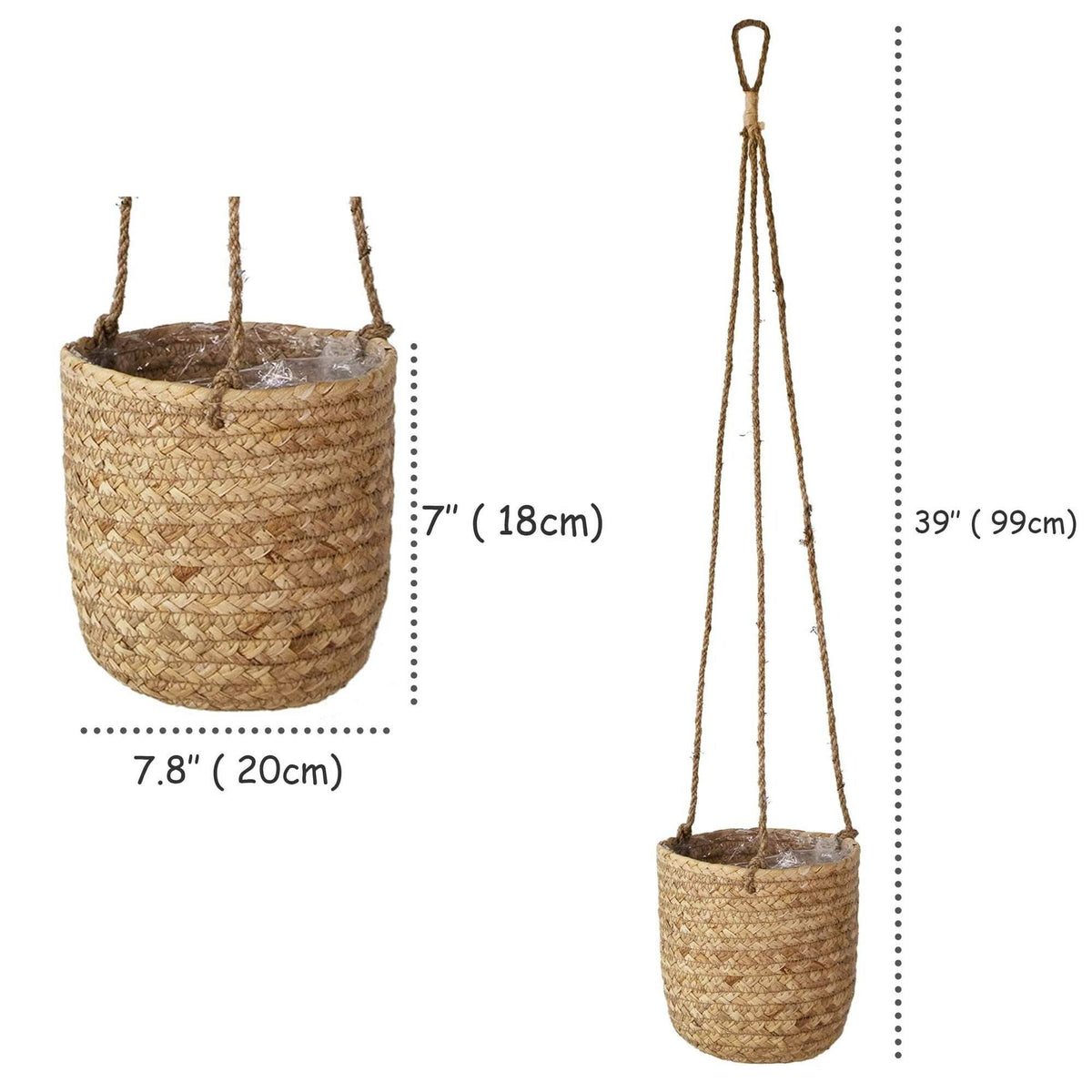 Set of 2 Woven Hanging Plant Pots with Waterproof Interior Plastic Coating V64043