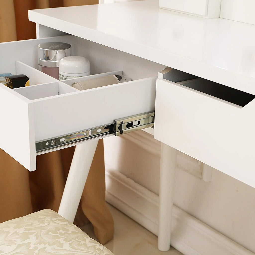 Vanity Table Set with 8 LED Lights Mirror, Wood Makeup Dressing Table with Stool & Drawer U37264