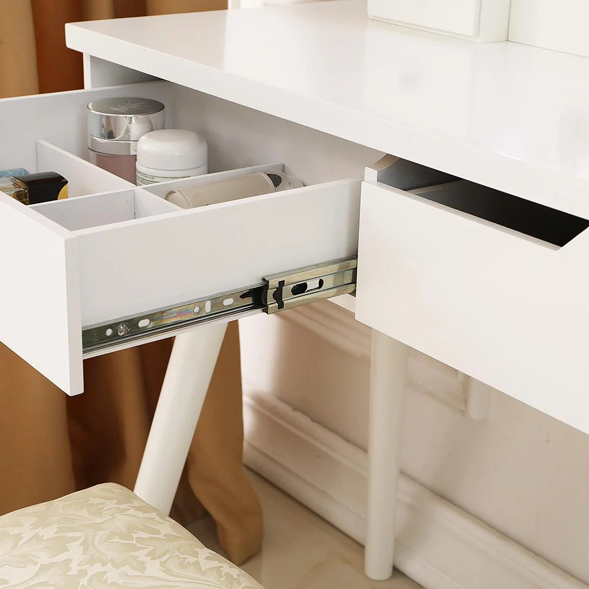 Vanity Table Set with 8 LED Lights Mirror, Wood Makeup Dressing Table with Stool & Drawer U37264