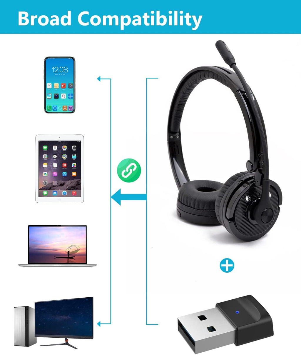 Pack of 2 Wireless Bluetooth Headset with Microphone USB Dongle X278525