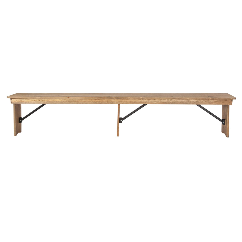 Black Solid Pine Folding Farm Bench with 3 Legs E879269