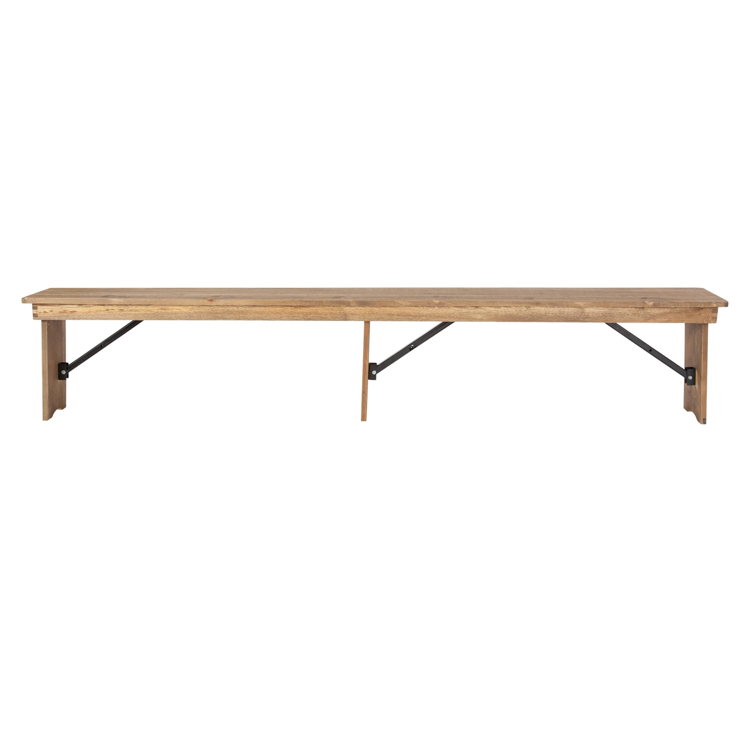 Black Solid Pine Folding Farm Bench with 3 Legs E879269