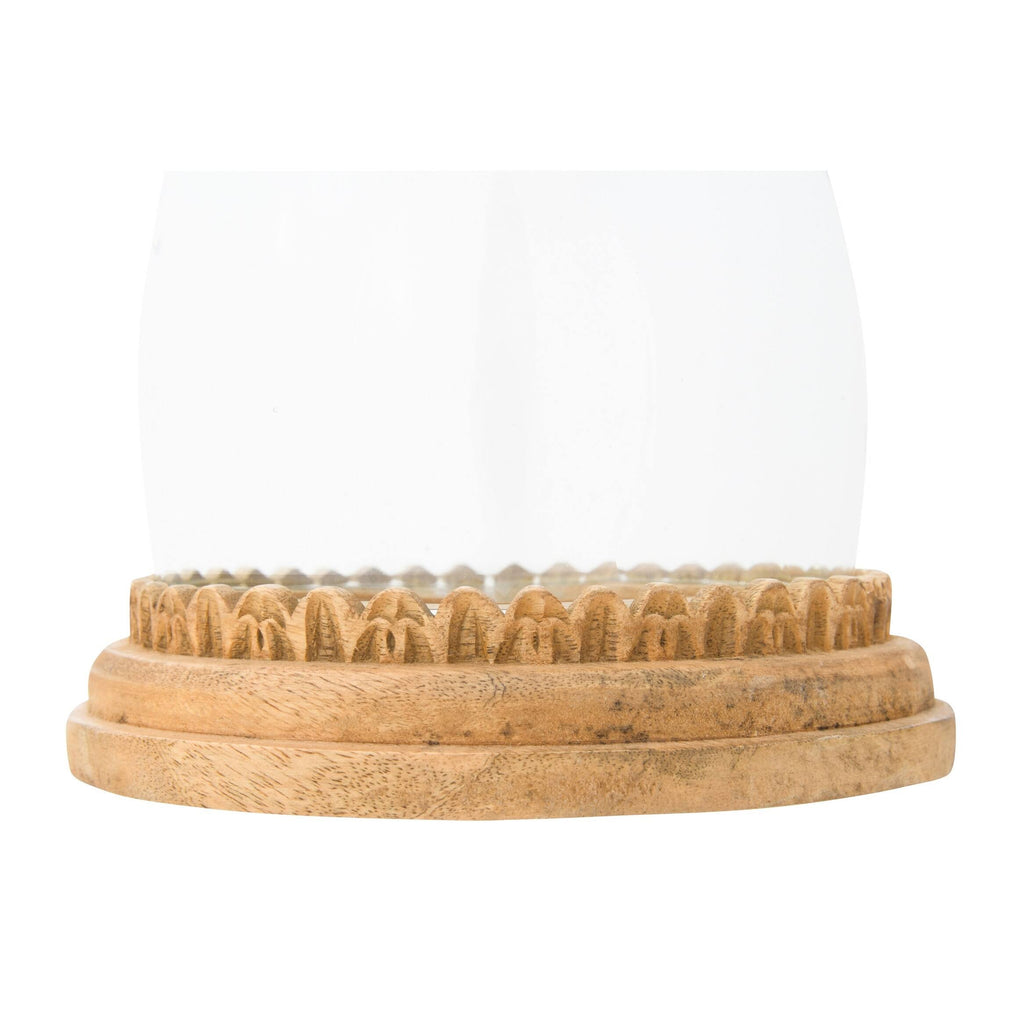 Recycled Glass Cloche on Hand-Carved Mango Wood Base, Set of 2 Pieces P62933