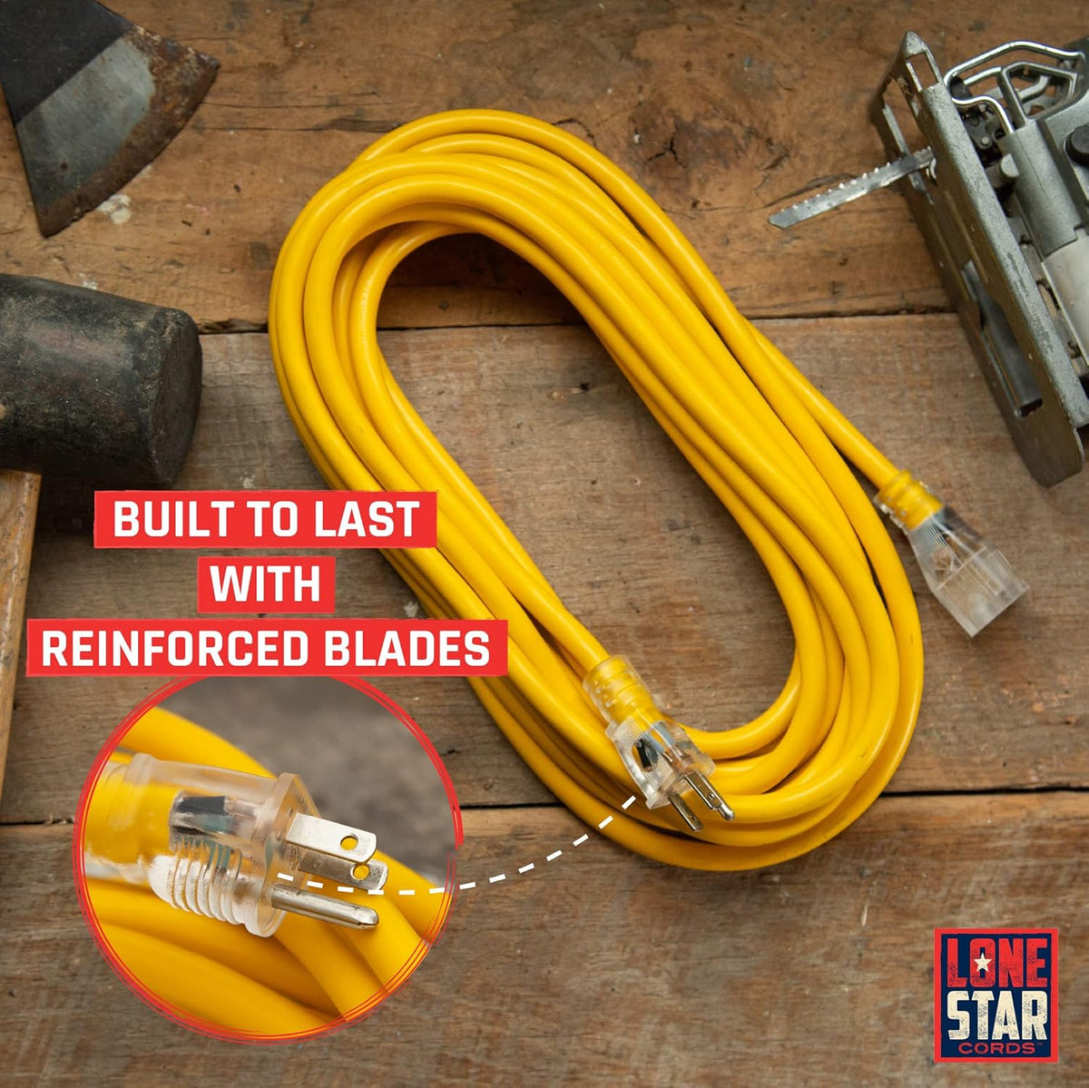 Yellow 50 Foot 12/3 SJTW Lighted Extension Cord 3 Prong Grounded Plug 12 Gauge Cable Pack of 2 D53521