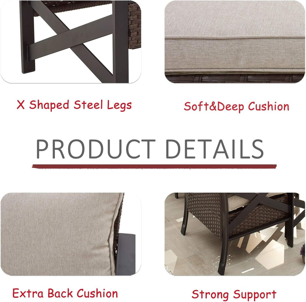 5 Piece Outdoor Wicker Conversation Sofa Set with Cushion and Coffee Table O953