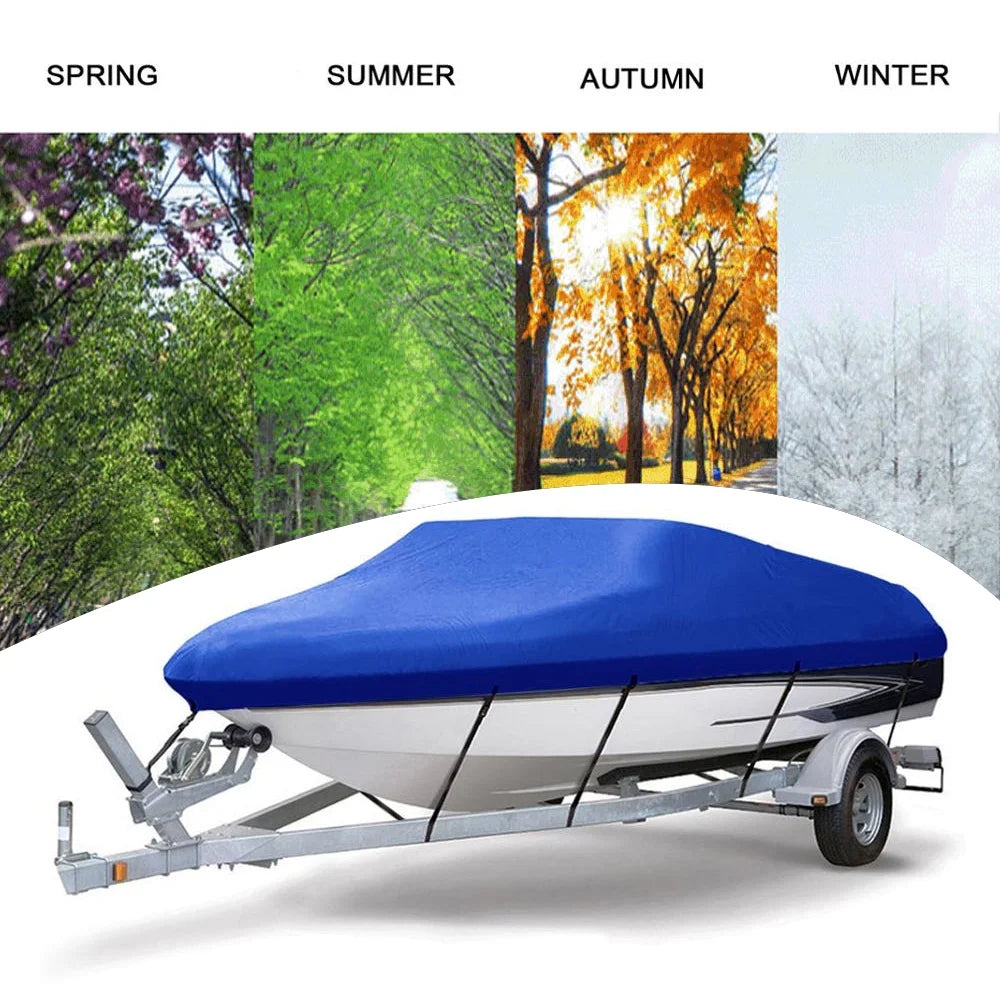 Boat Cover Waterproof Heavy Duty Silver Reflective 300D Oxford Fabric Fits V-HULL TRI-HULL Runabouts and Bass Boats 11-13FT G749