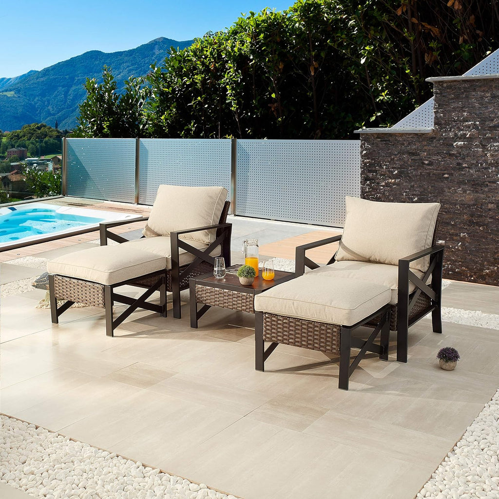 5 Piece Outdoor Wicker Conversation Sofa Set with Cushion and Coffee Table O953