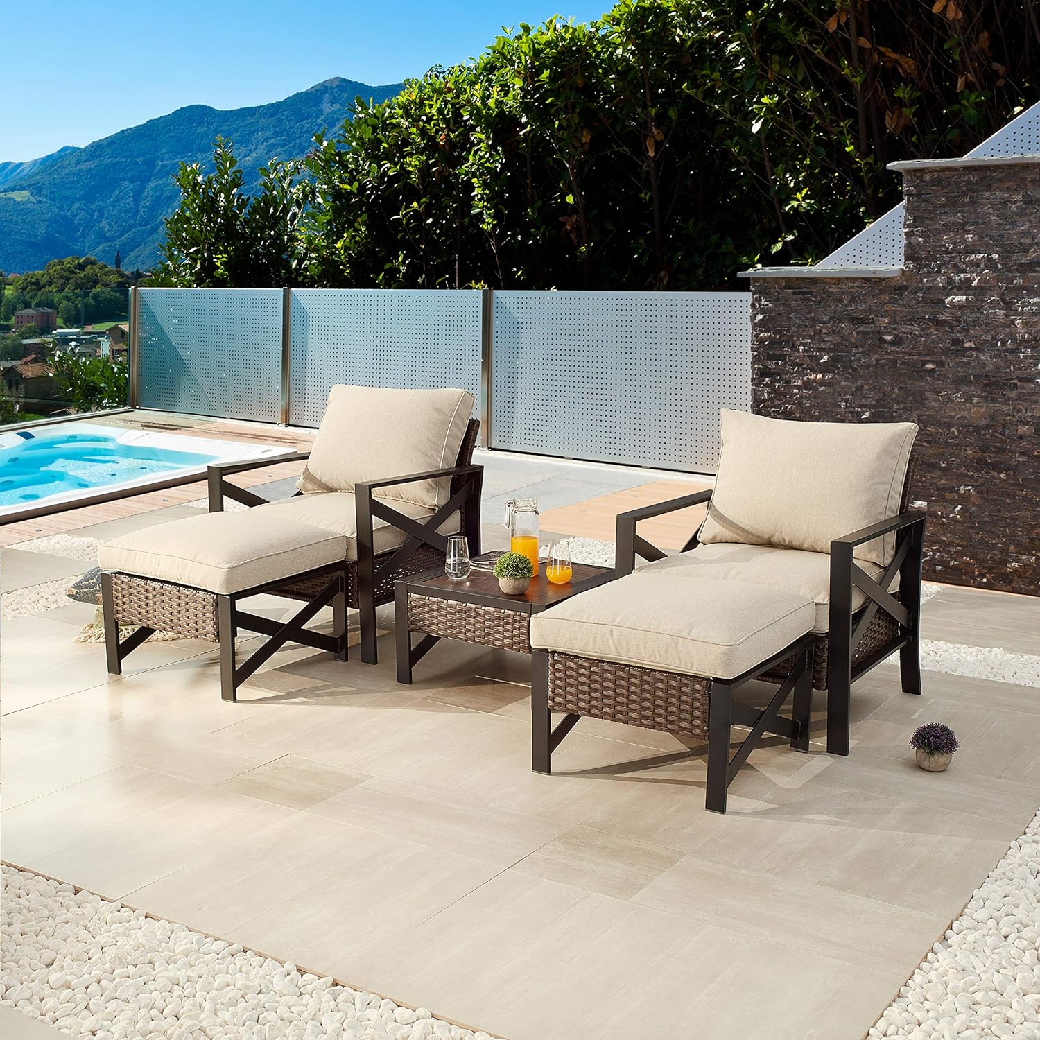 5 Piece Outdoor Wicker Conversation Sofa Set with Cushion and Coffee Table O953