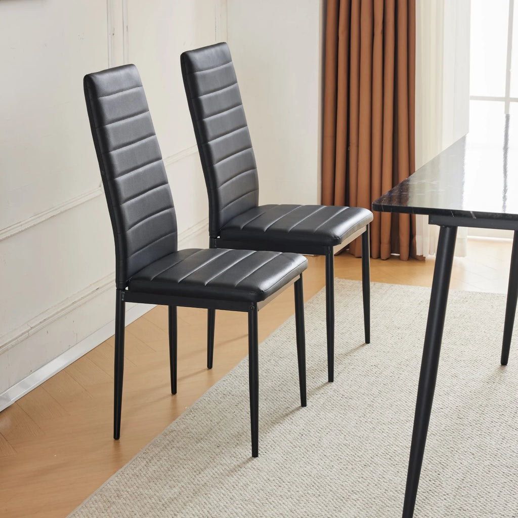55" Black Faux Marble Dining Table Set with PU Chairs I268532