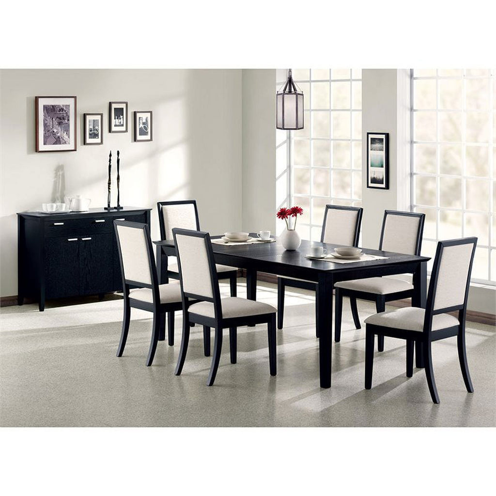 Black-Cream Fabric-Wood Dining Side Chair O757