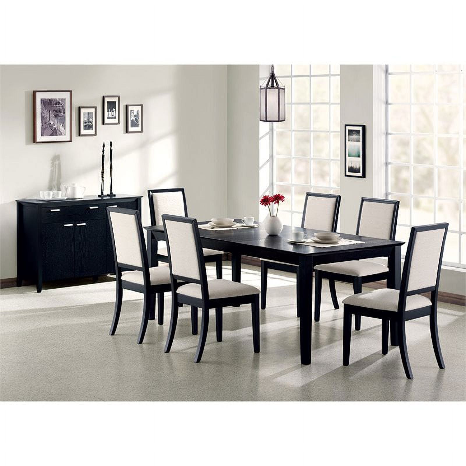 Black-Cream Fabric-Wood Dining Side Chair O757