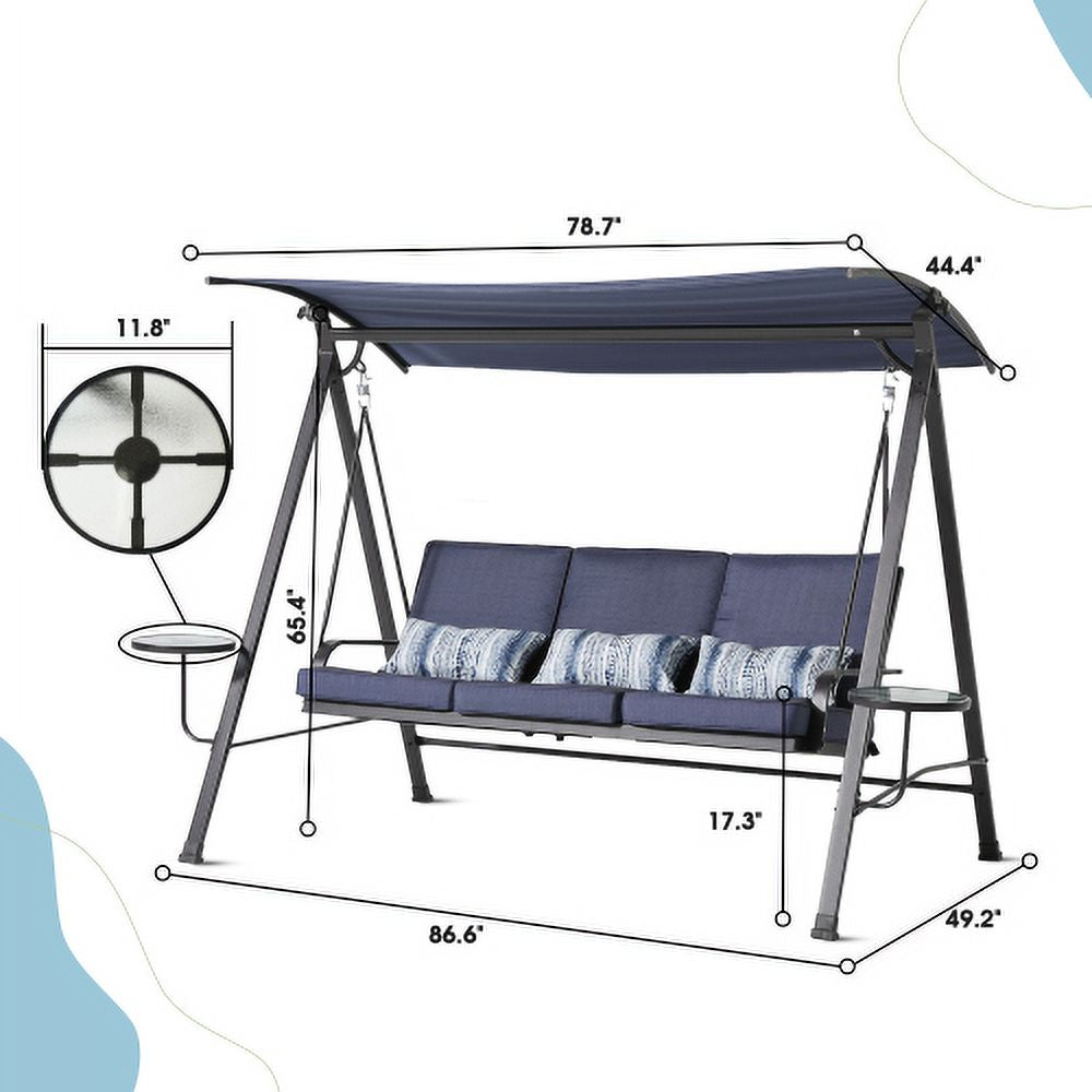 Blue 3-seater Porch Swing with Canopy A394