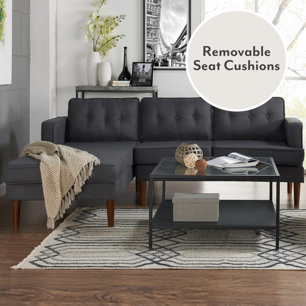 Grey Fabric L-Shaped Sectional with Left Chaise W9541