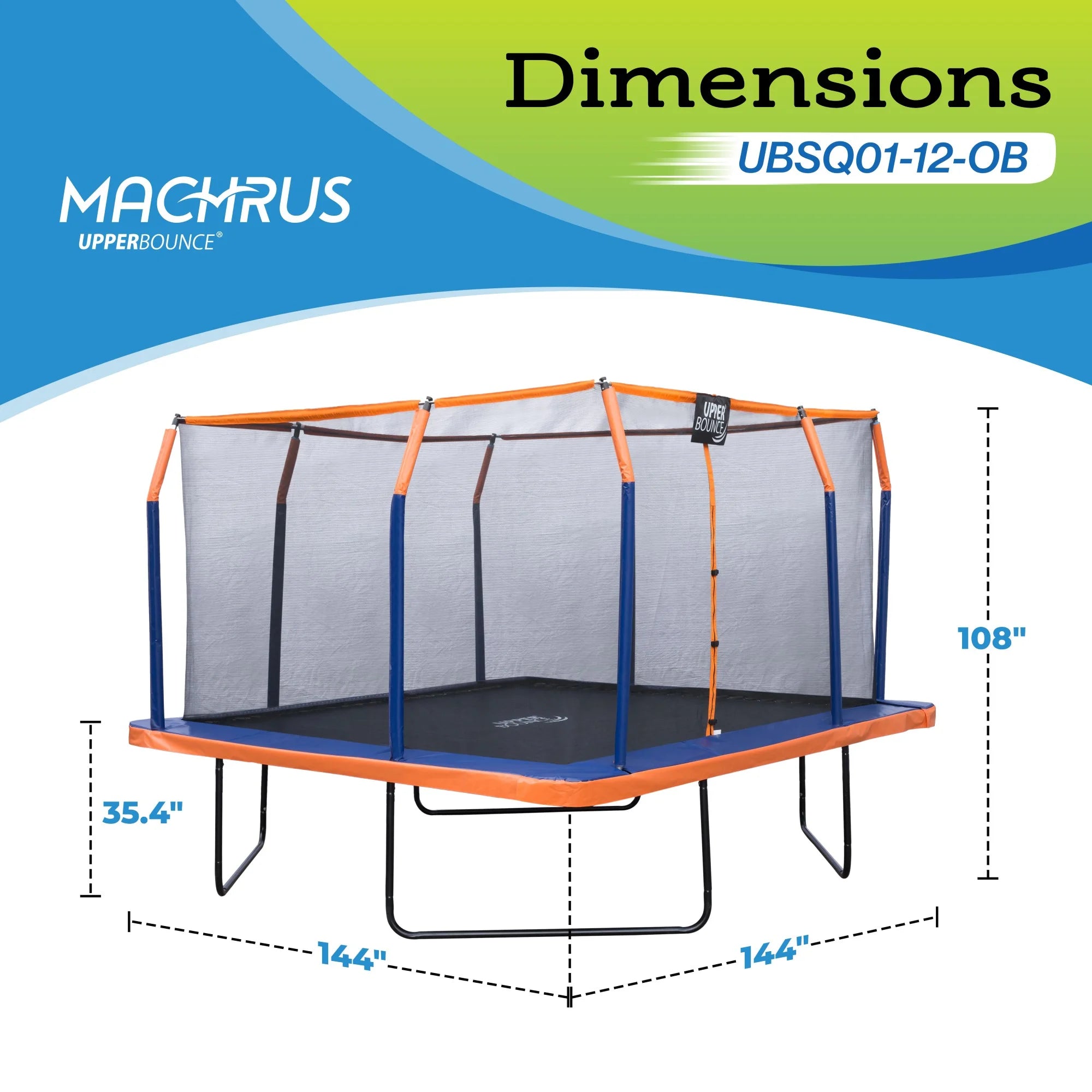 12 x 12 FT Square Trampoline Set with Enclosure and Safety Pad A823015
