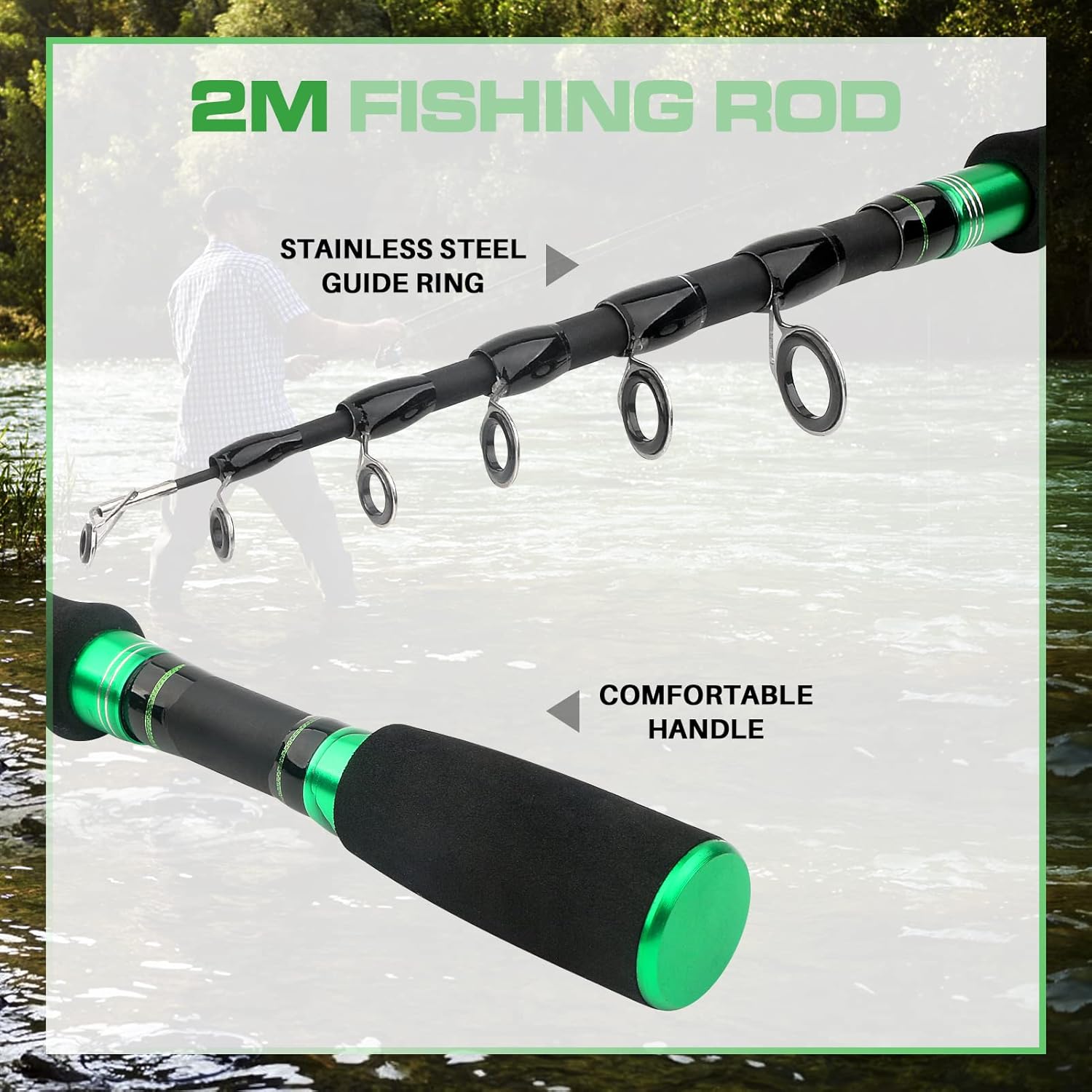 Carbon Fiber Telescopic Fishing Rod and Reel Combos with Spinning Reel Tackle Bag E34974