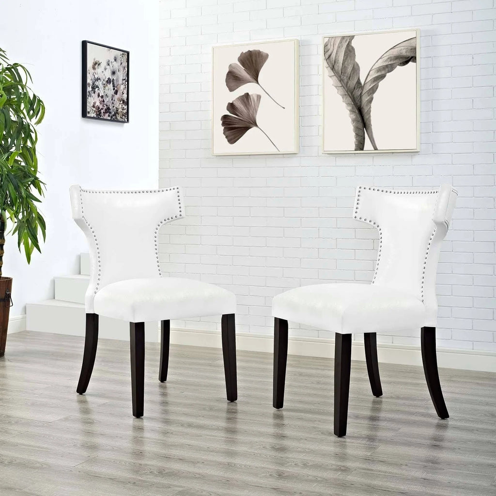 White Curved Vinyl Dining Chair (Set of 2) G469756