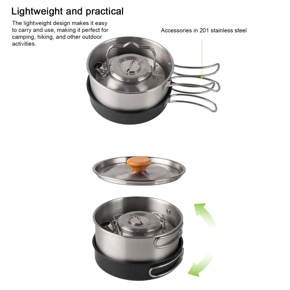 Stainless Steel Camping Cookware Set with Pot Frying Pan Kettle D78703