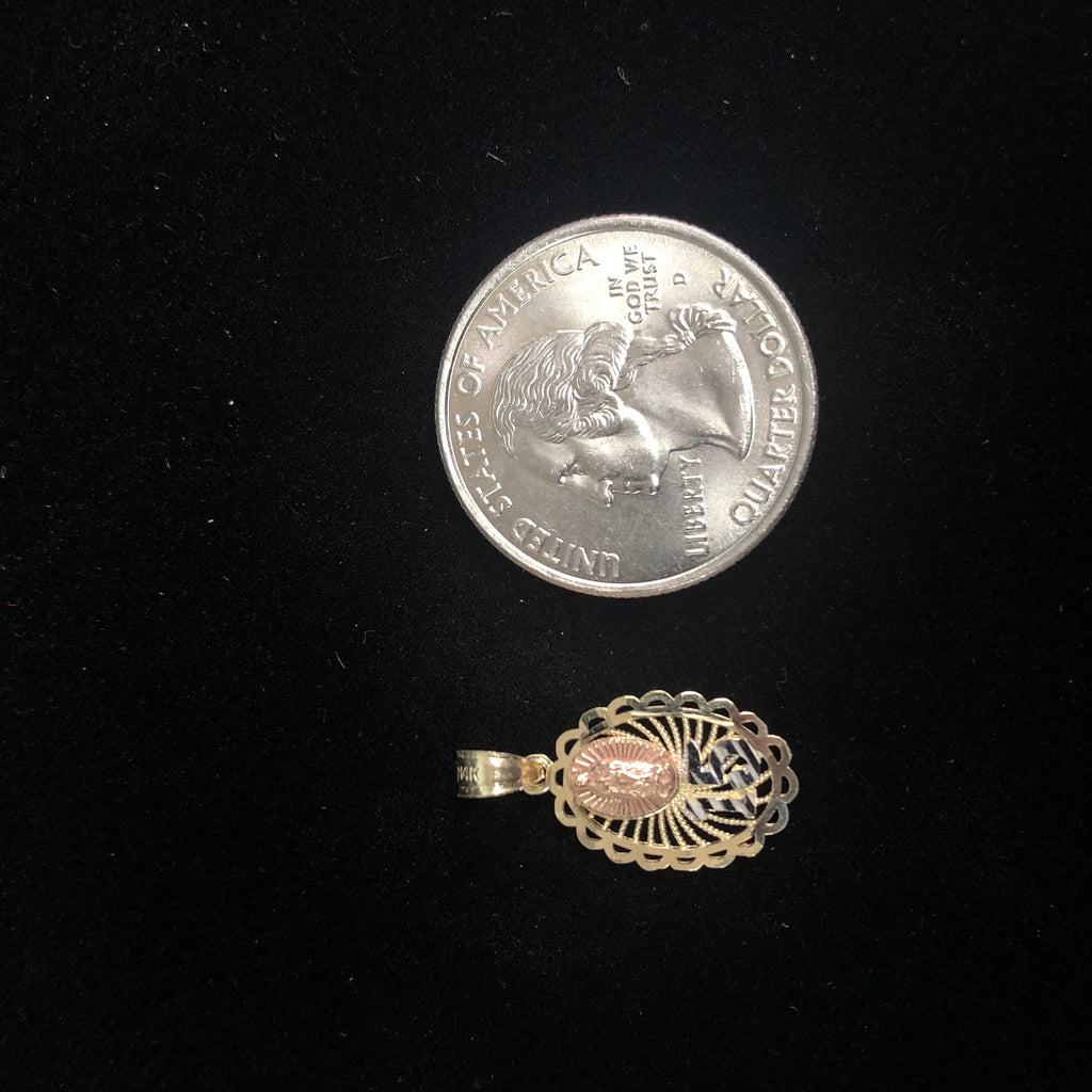 14K Tri Color Gold Virgin Mary Round Charm Pendant K75745