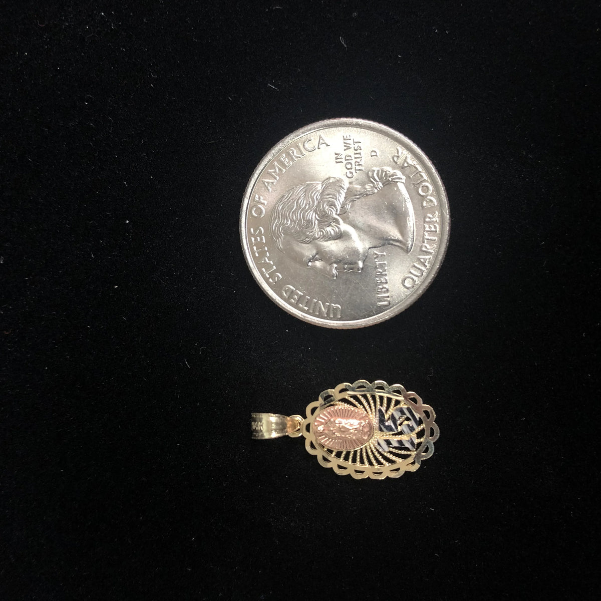 14K Tri Color Gold Virgin Mary Round Charm Pendant K75745